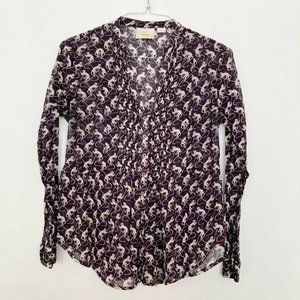 Maeve Monkey Blouse Women's Size Large Purple White Lightweight 100% Cotton